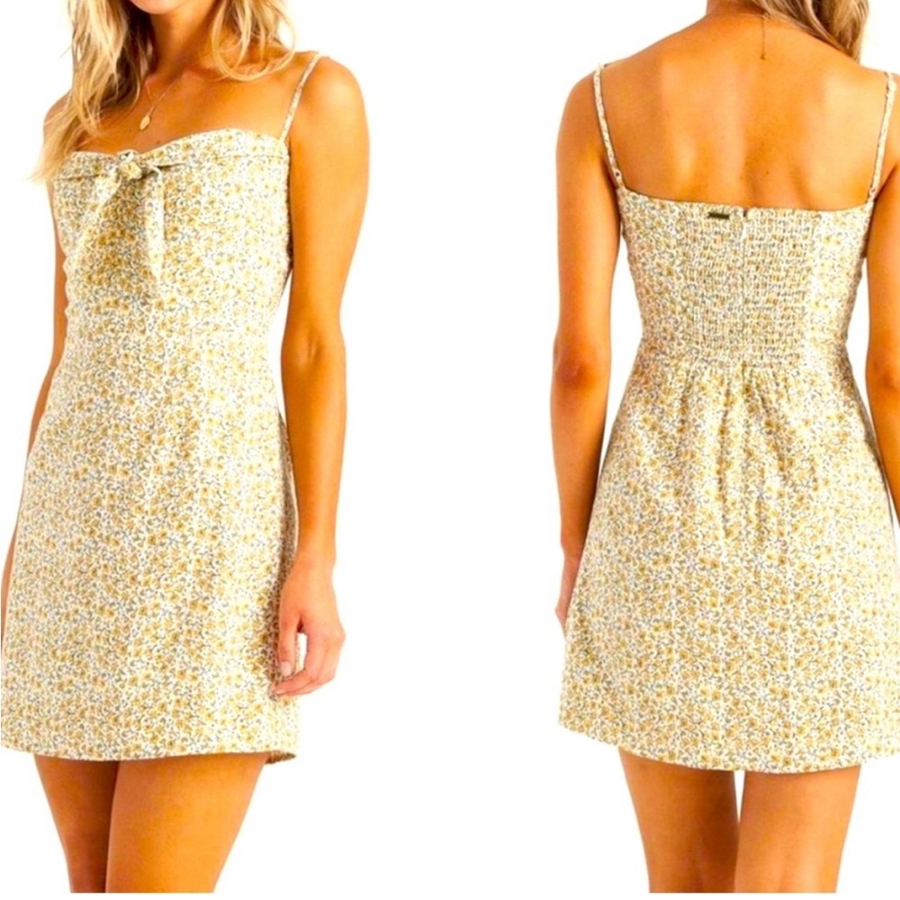 Billabong Yellow Floral Sun Dress With Knot